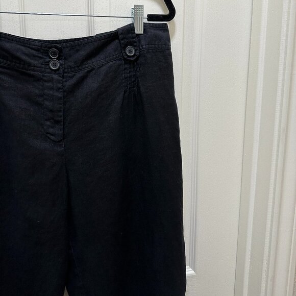 Ann Taylor Loft Women's 100% Linen Pleated Capri Pant Size 12P Black Wide Legs - Picture 5 of 15